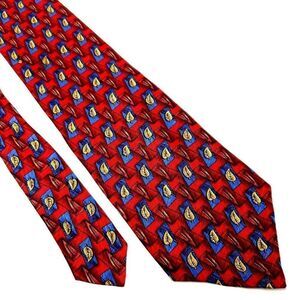 Ferrell Reed Silk Tie Print‎ Red Wide Geometric Leaf Abstract